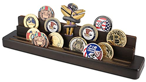 Gzsekken Display Coin Holder - Wooden Challenge Coin Stand(Coins Not Included) - Military Display Stand (4 Row-1 Pack)