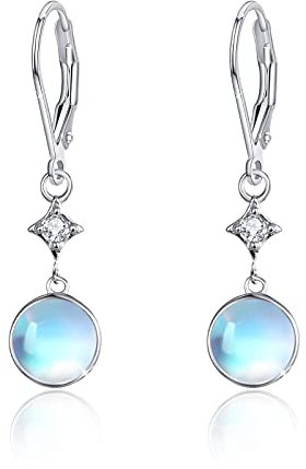 Mondstein Creolen Ohrringe 925 Sterling Silber Leverback Tropfen Ohrringe Hängend Regenbogen Schmuck Damen Mädchen (Mondstein)