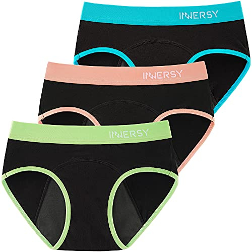 INNERSY Period Pants for Teenage Girls Panties,10-12 Years, Colourful Black