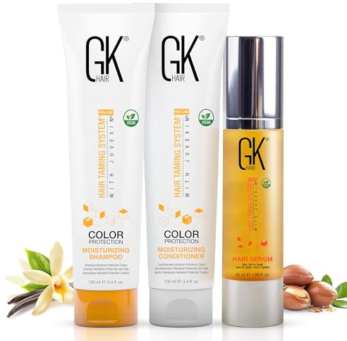 GK HAIR Global Keratin Fuktgivande schampo & balsamset (3.4 Fl Oz/100ml) med Anti Frizz Serum Argan Oil (1.69 Fl Oz/50ml) för torrt, skadat hår för att reparera alla hårtyper.