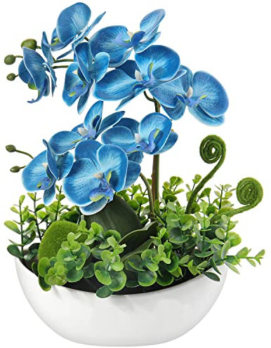 Künstliche Blumen in Töpfen, künstliche Orchideenpflanzen, blaue künstliche Blumen, Raumdekoration, echte Berührung, Phalaenopsis, Seidenblumen, Arrangement für Zuhause, Hochzeitsdekoration, 34 cm