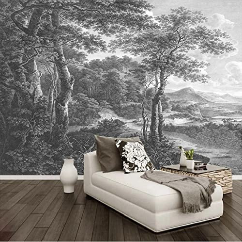 ManFototapete Photo Wallpaper 3D Retro Hand Painted Black and White Jungle Tree Mural Living Room Bedroom Fresco Photo Wallpaper Wall Decoration Mural 200(W) X140(H) Cm