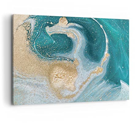 Bilder auf Leinwand 100x70cm Leinwandbild Golden Türkis Hintergrund Groß Wanddeko Bild Schlafzimmer Küche Deko Wandbilder Dekoration Wohnzimmer Wall Decor Canvas Wand Kunstdruck Art AA100x70-4969