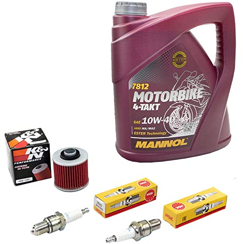Wartungspaket Öl 4L + Ölfilter + Zündkerzen für Yamaha XVS 1100 XVS1100 Drag star VP05 VP16 Baujahr 1999-2007