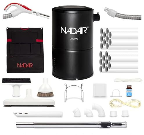 Pack Aspiration Centralisée Complet à Monter Soi-Même avec Aspirateur NADAIR Compact, Kit d'Installation 1 Prise, Flexible Premium, Brosses et Accessoires