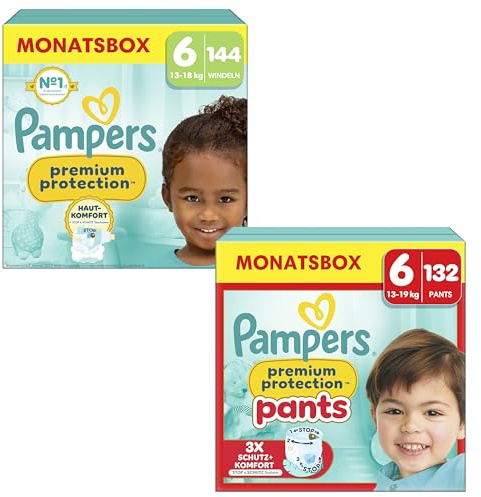 (New) Pampers Premium Protection Gr.6 Extra Large 13+kg Monatsbox und (New) Pampers Premium Protection Pants Gr.6 Extra Large 15+kg Monatsbox
