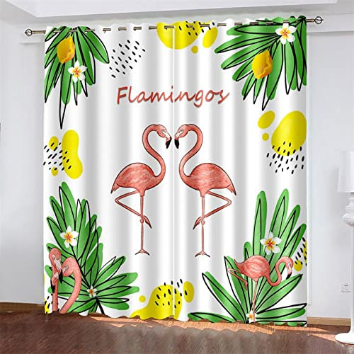 MTBDyyds Pflanzen Blätter Flamingos 140X100Cm Verdunkelungsvorhänge 3D Drucken Verdunklungsvorhänge Kinderzimmer 2 Stück Vorhang Blickdicht Ösenschal Kindergardinen Junge Verdunklungsgardine