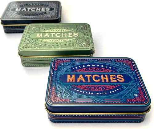 TINIT Matches Tin - Match Storage Box Metal Tin Matchbox Holder Candle Holder Lighter Gift Present (Blue)