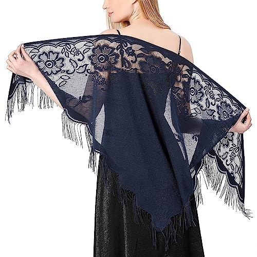 Ladiery Dreieck Spitze Stola Festlich für Abendkleider mit Quasten für Abend Party Mesh Hochzeit Schals