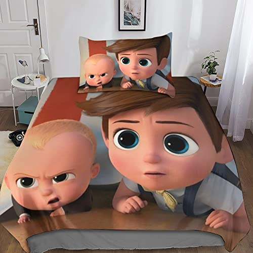 BODAHL Baby Boss Impression 3D Literie avec Taie d'oreiller Microfibre avec Fermeture Éclair Animation Housse De Couette Ensemble De 2 Universel Single（135x200cm）