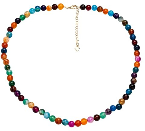 Handmade Women's Girls Edelstein Perlen Halskette Choker 6mm Runde Perlen - Natürliche Edelsteine Healing Crystal Beaded Jewellery | Geschenkideen für Frauen, Mädchen (Mehrfarbiger Achat)