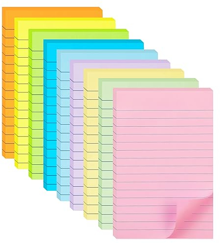 HQCME 9 Pack Lined Sticky Notes 4X6 in Post, 9 Pastel Colors Large Ruled Post Sticky Colorful Super Sticking Power Memo Pads Strong Adhesive, Sticky Notes with Lines Office, Home, 35 Sheets/pad