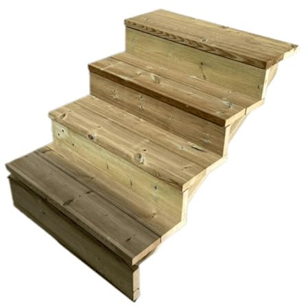 Scala esterna BERLIN, 4 gradini, Altezza 71cm, Larghezza 60cm, con alzate, Scala in kit in Legno Autoclave- Vinuovo