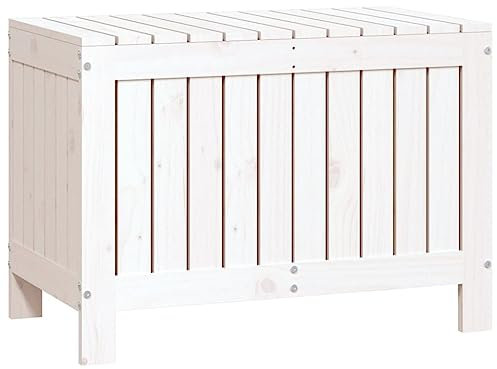 vidaXL Caja de Almacenaje de Jardín, Cofre para Cojines, Contenedor para Mantas, Baúl para Patio Terraza Pasillo, Madera de Pino Blanco