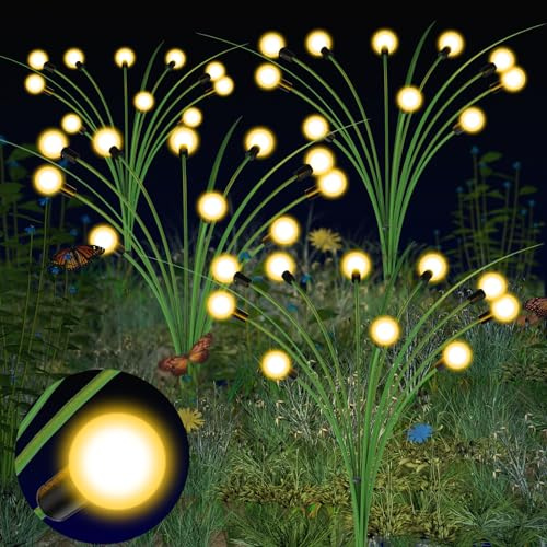GCMacau Solar Garden Lights, 20 LED Solar Firefly Lights, Solar Powered Light Outdoor Waterproof for Lawn Pathway Patio Yard Party Backyard Decoration, Warm White (2 Pack)