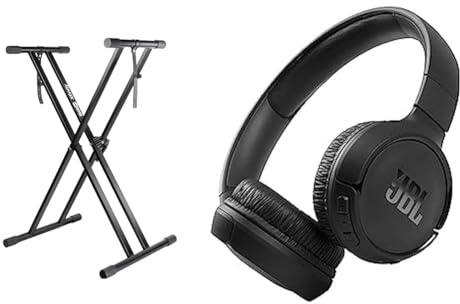 RockJam Xfinity Doublebraced Pre Assembled Keyboard Stand with Locking Straps & JBL Tune 510BT – Bluetooth Over-Ear Kopfhörer in Schwarz