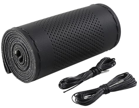 ALI2 Coprivolante Protege Custodia in pelle PU per diametro del volante 37-38 cm (nero)