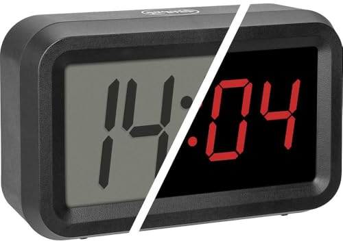 TFA Dostmann Digitaler Wecker, 60.2038.01, Wechsel zwischen LCD-LED Hybrid, batteriebetrieben, mit Weckalarm + Snooze-Funktion, mit 2 Helligkeitsstufen, Dimm Funktion (LED), schwarz