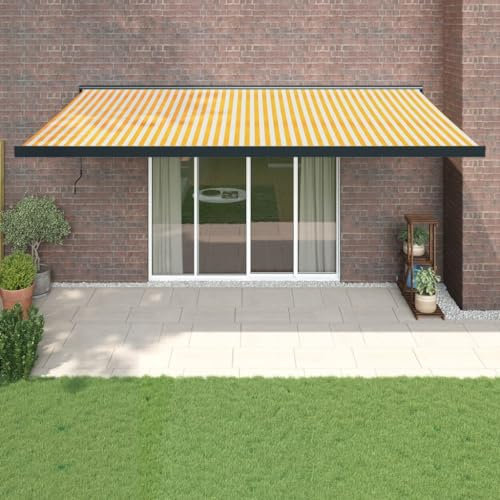 Home Outdoor OthersVersenkbare Markise, Gelb und Weiß, 5 x 3 m, Stoff und Aluminium