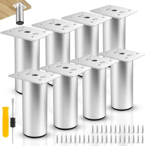 GZkushi 8 STK Möbelfüße Verstellbar, Alulegierung Möbelfuss Verstellbar, 32 Schrauben, 10cm Höhenverstellbare Füße für Möbel, Küche, Schreibtisch mit 1 Schraubendreher