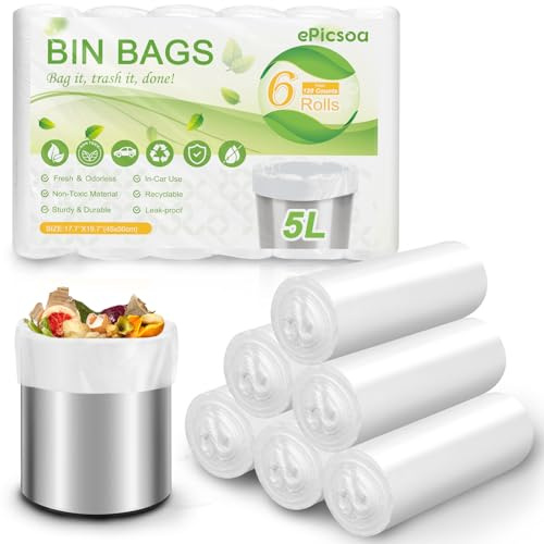 5L Kleine Müllsäcke, Mülltüten, 120 Stück Müllbeutel, kleine Tretmüllbeutel, Mini-Tretmüllbeutel, Mini-Müllbeutel für Auto, Büro, Badezimmer, Schlafzimmer (Weiß, 5L)