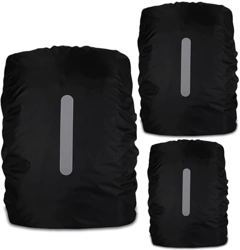 POPAPIE Lot de 3 Protection Sac à Dos Pluie 20-45L Housse Sac a Dos Impermeable Housse de Sac à Dos imperméable et réfléchissante pour Voyage,Antivol,Camping, Escalade,Cyclisme,Noir