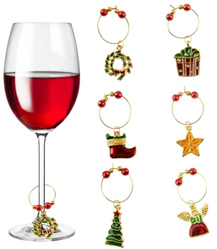 URROMA Breloques pour Verres à Vin 24 marqueur pour Verre à Vin Identification Marqueurs pour Vin de Noël Étiquettes pour Dégustation de Vin Fête Réunion de Famille Décoration de Vacances