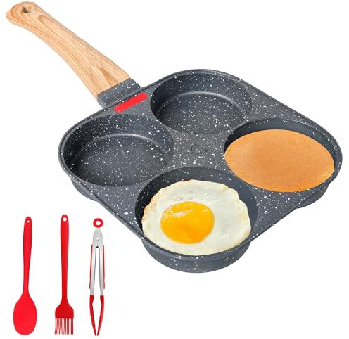 Gimars Padella per uova fritte a 4 fori, pancake, in alluminio, antiaderente per fornelli a induzione e a gas, padella per colazione per omelette, polpette, pancake