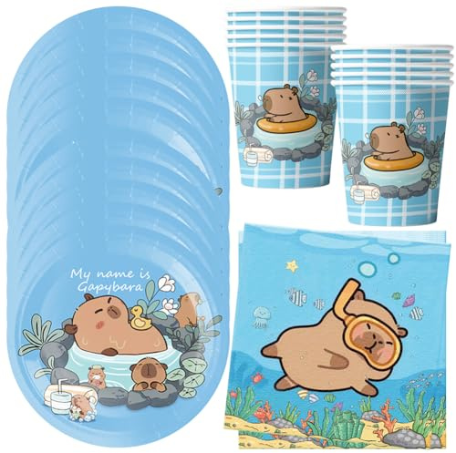 MEZHEN Capybara festservis barnfödelsedag dekoration födelsedag party servis djur papperstallrik mugg servetter baby party bordsdekoration set