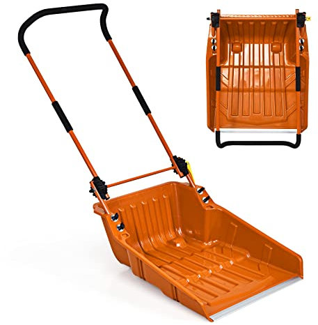 CASEGO Pala da Neve da 26, Pala da Neve Pieghevole con Ruote e Impugnatura ergonomica Regolabile, Spazzaneve Rotante per carichi Pesanti per vialetto (Orange)