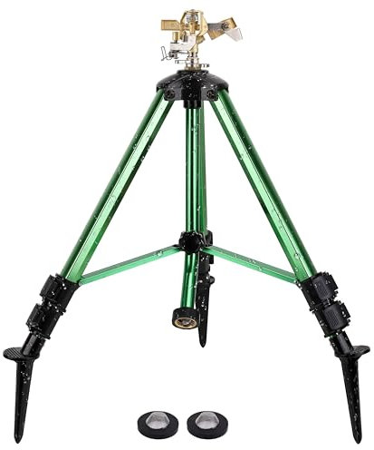 Sprinklers for Yard,Heavy-Duty Impact Sprinkler on Ground Plug Tripod Base, 360 Degree, 0-43 Feet Large Area Coverage Yard Sprinklers, Adjustable Height 16-37” Water Sprinkler for Lawn