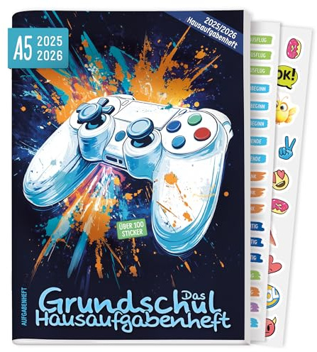 Häfft® Hausaufgabenheft Grundschule 2025/2026 A5 Gaming Das Grundschul-Hausaufgabenheft inkl. Lerntipps, Sticker - nachhaltig & klimafreundlich
