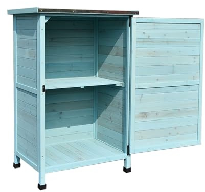 Gartentruhe Wetterfest Outdoor Holz 77 x 56,5 x 115 cm Paketbox Draussen Wasserdichte Aufbewahrungsbox Garten mit Schloss, für Höfe Balkone Bauernhöfe(Blue)