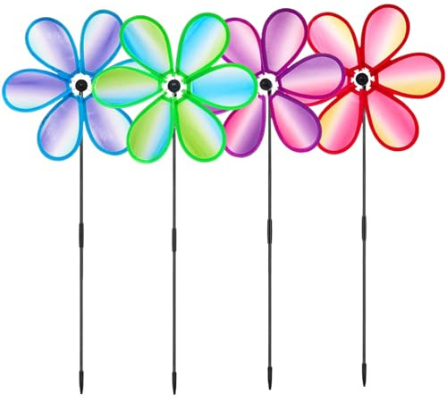 Windmill For Yard | Set Of 4 Petal Shape Garden Rotating Windmill | Weather-Resistant, Decorative Art Ornament For Backyard Lawn Courtyard Balcony Festival
