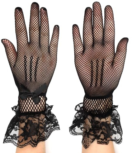 KEAHND Kurze Blumenspitzen Handschuhe,Braut Spitzen Handschuhe,Kurze Spitzenhandschuhe Schwarze,für Hochzeit,Party,Oper,Teeparty,Halloween Vintage Accessoires