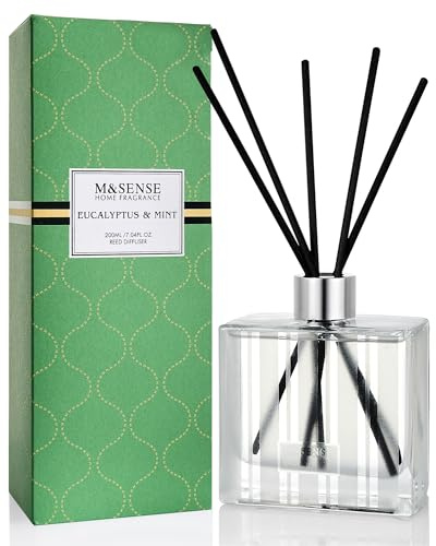 M&SENSE Eucalyptus & Spearmint Reed Diffuser Set - 7.04 fl oz with Sticks, Rich Fragrance & Refreshing Non-Toxic Scent for Home Bathroom Office Study Other Workspaces Needing Focus, Gifts for Women
