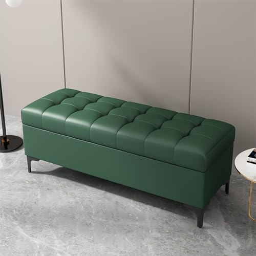 Generisch Luxuriöse Schuhbank aus grünem Kunstleder mit Stauraum, moderner Ottomane für Eingangsbereich, Schlafzimmer, Wohnzimmer und Esszimmer – Bequeme gepolsterte Möbel (60 x 40 x 43 cm)