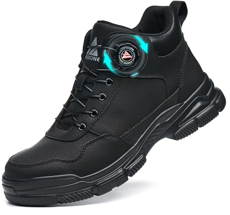 AOACOEBN Sicherheitsstiefel Herren Damen Sicherheitsschuhe Leicht Wasserdicht Arbeitsschuhe rutschfest Hoch Stahlkappenschuhe Arbeitsstiefel mit Drehverschluss，Schwarz，42 EU