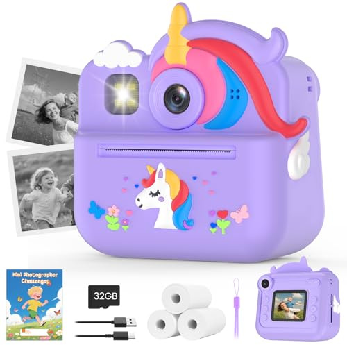 Sofortbildkamera Kinder 48MP Selfie mit Sofortdruck 1080P HD 32-GB-Karte | Kreatives Kinderspielzeug, tolles Geschenk für Mädchen und Jungen im Alter von 3 bis 12 Jahren