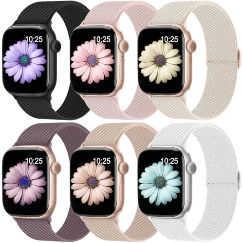 6 Pack Bracelets Élastique Compatible Avec Bracelet Apple Watch Femme Homme | 40mm 38mm 41mm 42mm 44mm 45mm 46mm 49mm Boucle Unique Résistante à L’Eau,Bracelet Sport Élastique pour Serie 11-1/SE/Ultra