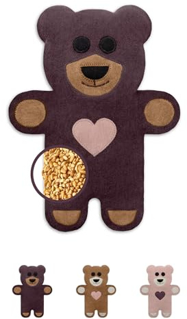 LESCHI 10-Chamber Wheat Bag for Microwave, Washable - Grain Pillow Made of 100% Organic Cotton & Organic Wheat - Ideal Natural Relief for Stomach and Period Pain - Teddy Bear, Purple with Heart