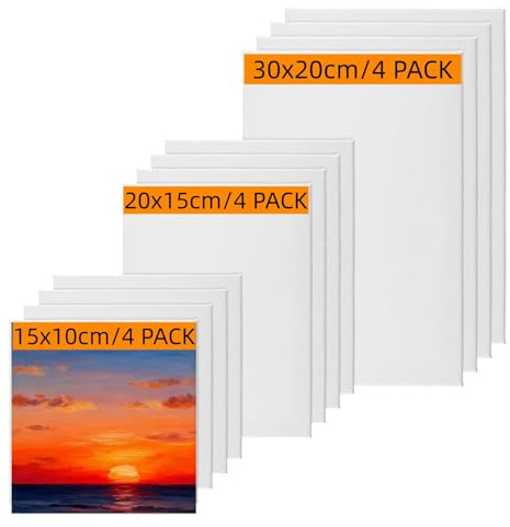 HEIYUET 12 Stück Leinwand zum Bemalen Set, 30x20 20x15 15x10 Baumwolle Leinwand Keilrahmen, Malen Canvas Keilrahmen Leinwände für Acrylfarben, Ölgemälde, Kunstleinwand