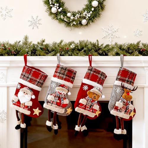 wuyukeji Nikolausstrumpf,4 Stück Klein Weihnachtsstrumpf,Nikolausstiefel zum Befüllen und Aufhängen,Weihnachtsbaum Anhänger für Weihnachtsdeko von Weihnachtsbaum, Treppe, Kamin, Nachttisch