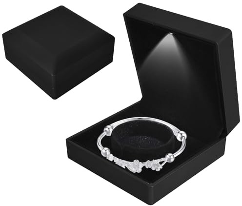Caja de Regalo para Pulseras con Luz LED, Caja de Terciopelo para Joyas, Estuche de Almacenamiento de Joyería para Colgante/Pulsera/Collar, para Bodas Compromisos Valentín, 10*10*5cm, Negro