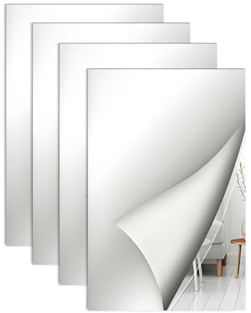 pozuauoa 4 PCS Self Adhesive Mirror, 20 x 30 cm Self Adhesive Bathroom Mirror, Wall Mirrors for Bedrooms Stick on Mirrors for Walls Paste on Ceramic Tiles Used in Bathrooms Mirrors