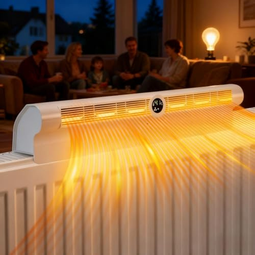 Izrielar Heizkörper Ventilator Weiß - Energieeffizienter Wärmeverteiler mit 6 Lüftern, Automatischer Ein/Aus-Funktion, 3-Stufen-Regelung, RGB-LED und Fernbedienung für Schnelle Wärmeverteilung
