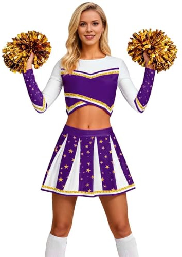 Zanisouta Karneval Kostüm Damen Cheerleading Outfit Erwachsene High School Cheerleader Langarm Sportwettkämpfe Partys Schülersporttag Bequeme Performance Kleidung