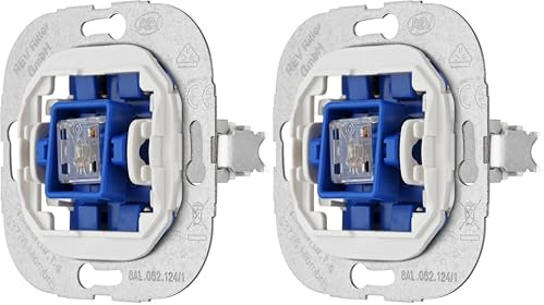 REV REV TECHNIK, Taster - Lichtschalter, beleuchtet, 250VAC, 10A, 100W, Unterputz, blau (Packung mit 2)
