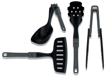 Lifeventure Folding Cooking Utensil Set | 4 pc Camp Kitchen Kit | Includes Ladle, Spatula, Spoon & Tongs | Heat Resistant to 180 degrees | Ideal for Backpacking, Fishing, Camping