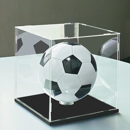 Vetrina Espositiva Scatola Quadrata in Acrilico per Pallone da Calcio, Vetrina Trasparente per Oggetti da Collezione, Grande Teca Espositiva Cubica in Plastica(Black Base,10x10x10cm)